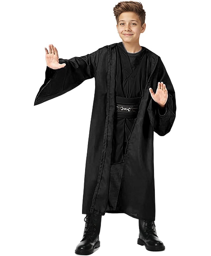 Cosplaysky Kids Cosplay Outfit Costume Cloak Robe Tunic Hooded Uniform Black and Brown Halloween - Image 3